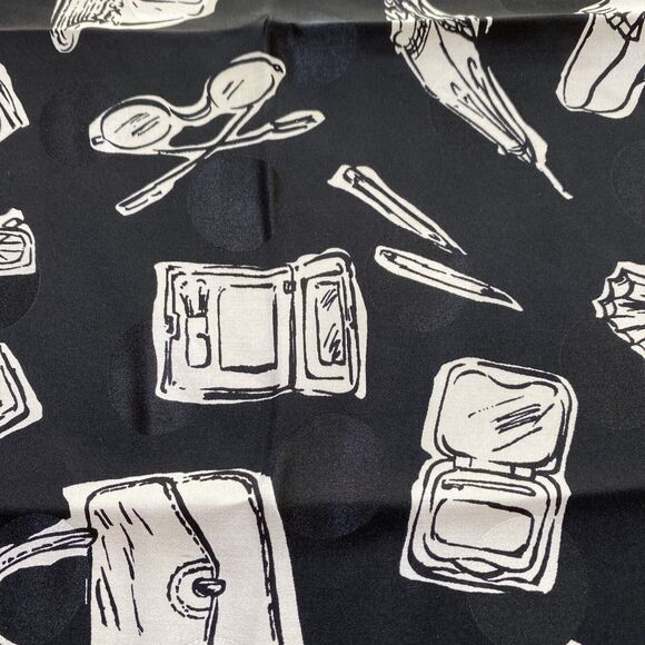 Vintage Talbots Black & White Silk Scarf Shopping Motif Neckerchief Monochrome - Picture 4 of 8